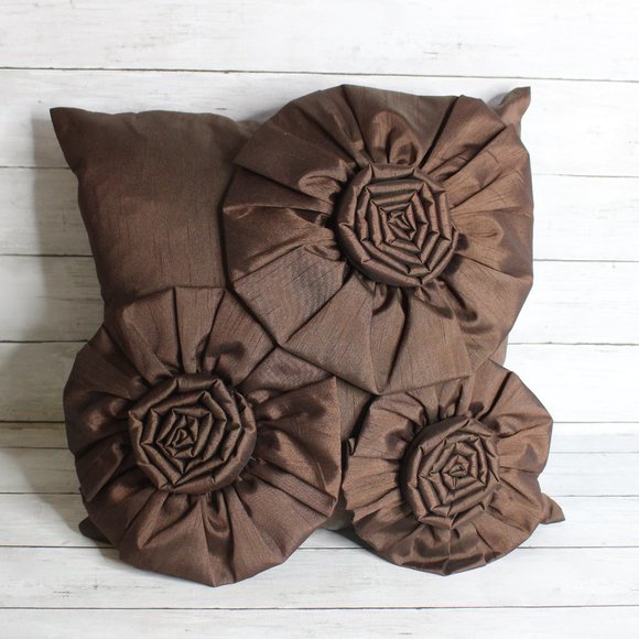 Decorative Throw Pillow Brown Satin Down Feathers - Picture 1 of 3